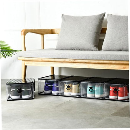 LABRIMP 5pcs Shoe Boxes Stackable Storage Cases Loop Thicken Plastic for Home Organization