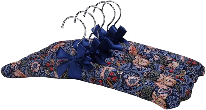 Anti-Slip Satin Padded Clothes Hangers with Rotatable Hooks No Shoulder Bump for Women Heavy Sweaters, Coats, Suits, 360° Swivel Hook, Set of 5 (Strawberry and Bird)