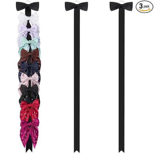 3 PCS Bow Holder for Girls Hair Bows, Ribbon Hair Clip Oraganizer Hair Barrettes Storage for Women,Wall Hanging Alligator Clip Hair Accessories Organizer Bedroom College Dorm Decor (Black-3pcs)