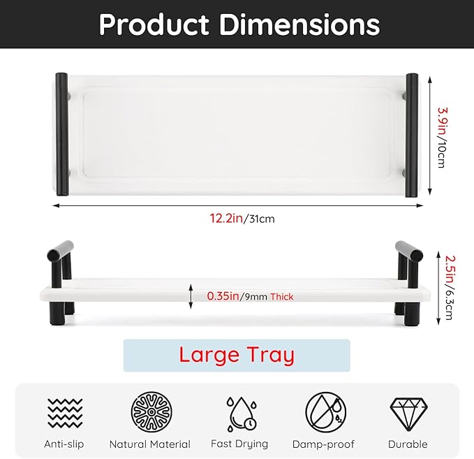 Segbeauty 12x4in Bathroom Tray, Absorbing Quick Dry Stone Drying Mat With Handle, Diatomaceous Sink Caddy Vanity Soap Organizer Holder, Kitchen Counter Bathroom Decor