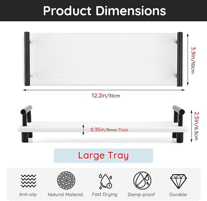 Segbeauty 12x4in Bathroom Tray, Absorbing Quick Dry Stone Drying Mat With Handle, Diatomaceous Sink Caddy Vanity Soap Organizer Holder, Kitchen Counter Bathroom Decor