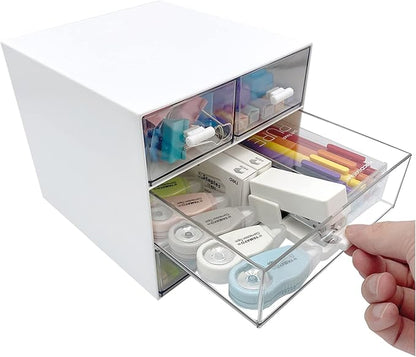 Marknor Makeup Organizer, Desk Organizer with 4 Drawers, Sundries Storage，Vanity Organizer, Cosmetic Storage Organizer, Desk Storage Box, Bathroom Counter or Dresser, White QBH-4CT-1
