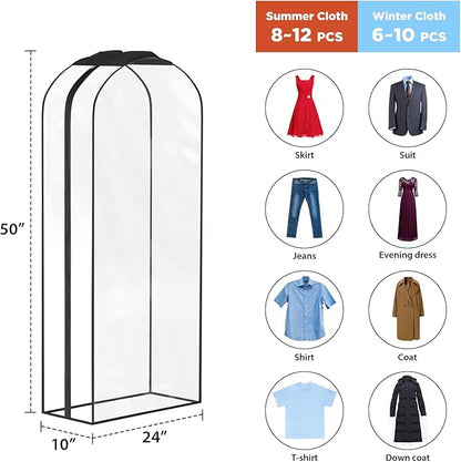 Univivi Garment Bags Garment Covers for Hanging Clothes, 10" Gusseted Clear Suit Bags for Clothes Storage, Garment Bag for Closet Storage, 50", 4-Pack
