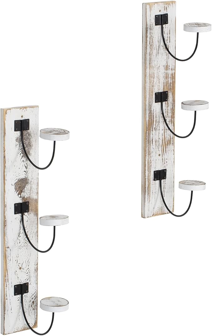 MyGift 2 Pcs Hat Rack Wall Mount, Cowboy Hat Organizer Holder, Coat, Cap Clothes Hanger with Metal Wire and Wood Hooks, Whitewashed