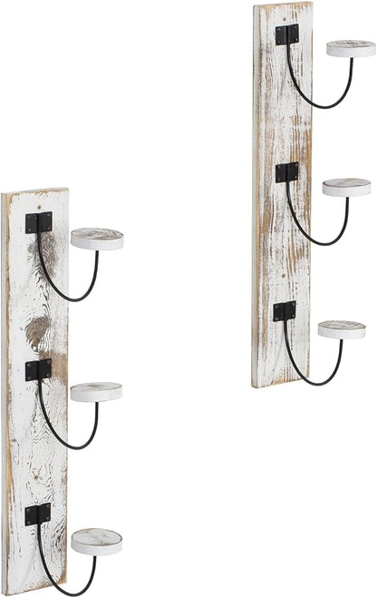 MyGift 2 Pcs Hat Rack Wall Mount, Cowboy Hat Organizer Holder, Coat, Cap Clothes Hanger with Metal Wire and Wood Hooks, Whitewashed