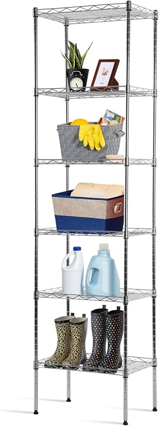 6-Shelf Adjustable Storage Shelves 600Lb Capacity Metal Wire Shelving Unit Storage Rack for Kitchen Bathroom Corner Shelf Organizer for Small Space, 16.7D x 11.8W x 63H, Chrome