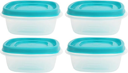 Bundle Rubber Maid Food Storage Containers 1.25 Cup Food Storage Containers 9 Peice Set, Teal Easy Find Lids, 4 Containers, 4 Lids Chalk Pen And Chalk Labels
