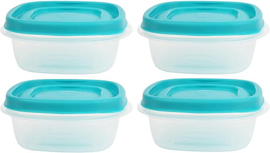 Bundle Rubber Maid Food Storage Containers 1.25 Cup Food Storage Containers 9 Peice Set, Teal Easy Find Lids, 4 Containers, 4 Lids Chalk Pen And Chalk Labels
