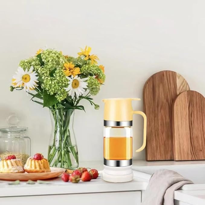 Honey Dispenser No Drip with Base, 12Oz Glass Honey Container with One-Press Mess-Free Pouring, Multi-Purpose Syrup Dispenser for Pancakes, Coffee, Tea, Salad & Simple Syrup