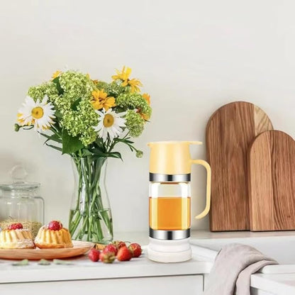 Honey Dispenser No Drip with Base, 12Oz Glass Honey Container with One-Press Mess-Free Pouring, Multi-Purpose Syrup Dispenser for Pancakes, Coffee, Tea, Salad & Simple Syrup
