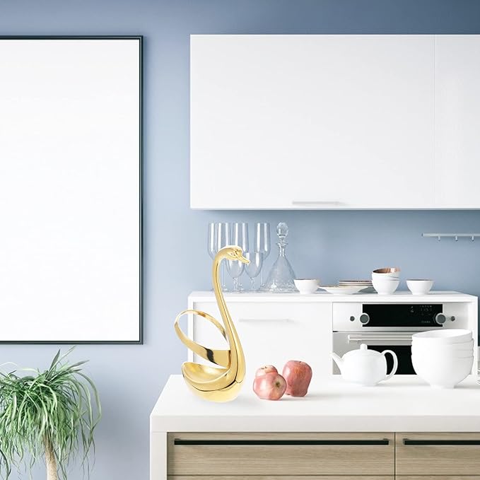 OSALADI Swan Base Fork Holder Zinc Alloy Flatware Organizer Compact Kitchen Countertop Storage Rack for Spoons and Forks Home and Restaurant Table Decoration
