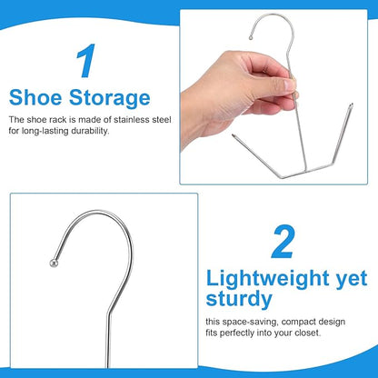 3 Pcs Shoe Hangers, Stainless Steel Shoe Hanger, Double Hook Shoes Hanger, Storage Rack for Hanging Shoes and Gloves (Silver)