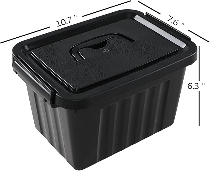 6L Plastic Storage Boxes, 6 Pack Black Storage Bins with Lids