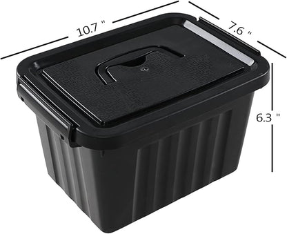 6L Plastic Storage Boxes, 6 Pack Black Storage Bins with Lids