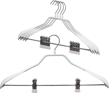 Mawa by Reston Lloyd BodyForm Series Non-Slip Space Saving Clothes Hanger with 2 Clips for Pants or Skirts, Style 42/LK, Set of 5, White
