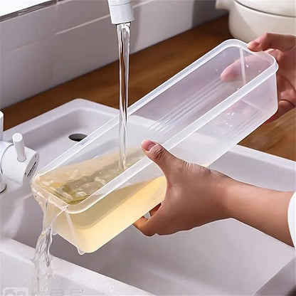 Noodle Storage Box, Plastic Pasta Storage Container Kitchen Spaghetti Food Storage Box with Lid Fridge Airtight Organizer for Noodles, Eggs, Fruits Snacks (Transparent,11.4x2.55x3.14in)