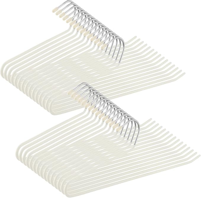 35 Pcs Pants Hangers Non Slip, Space Saving Open Ended Metal Pant Hangers, Jean Hangers for Men and Women, Closet Storage Organizer for Clothes Leggings Slacks Trouser Ties, Cream White