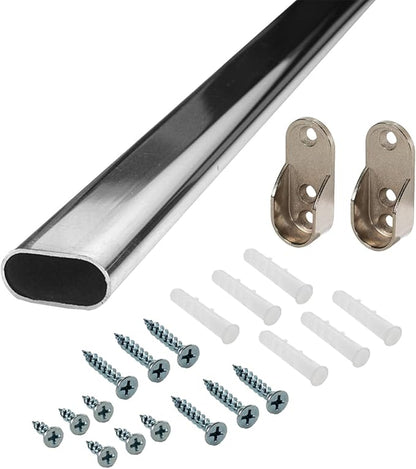 Outwater Heavy Weight Steel Oval Closet Rod (Custom Cut to Size) Up to 94 Inches - Premium Chrome Finish, Includes Hangers and Screws (12-30 Inches)