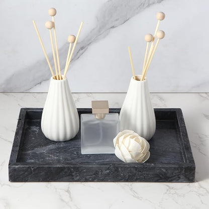 Natural Marble Tray for Bathroom - 12"x 8" x 1.2" Natural Marble Serving Tray, Elegant Marble Vanity Organizer for Bathroom, Kitchen, and Home Décor