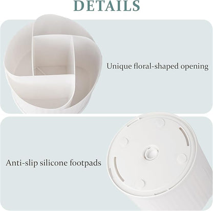 Anyoifax 360 Rotating Makeup Brush Holder Organizer 5 Slots Make Up Brushes Cup Flower-Shaped Spinning Pen Holder for Vanity, Cosmetics, Lipsticks, White