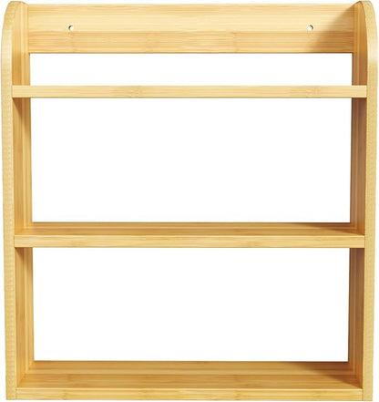 ROMGUAR CRAFT 3 Tier Bamboo Spice Rack, Countertop or Wall Mounting Wood Spice Jars Organizer Shelf for Kitche, Pantry (Natural)