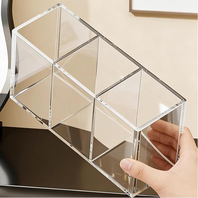 Makeup Brush Holder, Clear Acrylic Organizer for Women & Girls, 7.1x2.8x3.5in Desk Storage for Makeup Brushes & Cosmetic Tools, Easy Access (Clear -3)