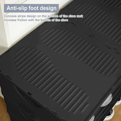 6-Tier Thickened Shoe Rack, Stackable Storage Organizer for Bedroom Entry, Adjustable Rack, Shoe Slots Shelf, Easy Tower Rack, Black