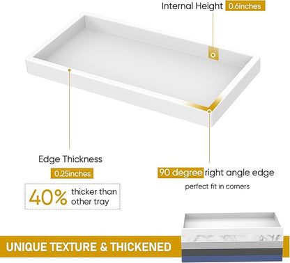EG-SIPRO Silicone Bathroom Tray, Thickened Shatterproof Rectangle Vanity Tray for Counter, Soap Dispenser Tray - Small 7.8 * 3.9 in - White Marble Pattern