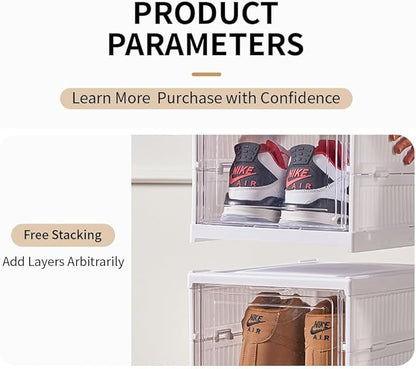 3-Tier Foldable Shoe Storage Box, Clear Door Plastic Organizer For Closet, No-Assembly Shoe Rack, Foldable Shoe Cabinet With Clear Door.2 Pack