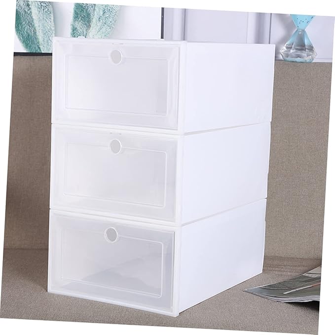 KOMBIUDA 6pcs Stackable Transparent Shoes Organizer Box Drawer Design for Space-saving Shoe Storage Breathable Container for Closet and Entryway