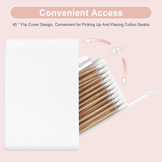 Qtip Holder, 2 Pack Wall Mount Qtip Holder Organizers for Bathroom Cotton Swabs, Balls, Cosmetic Cotton Pads, Dental Floss Storage - White