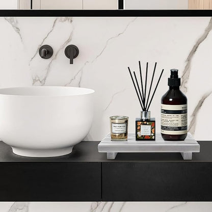 Wood Pedestal Stand for Bathroom Tray Kitchen Counter Decor Bathroom Sink Accessories Decorative Wooden Risers for Kitchen Soap Tray Vanity White Bathroom Counter Decorations Dish Soap Holder