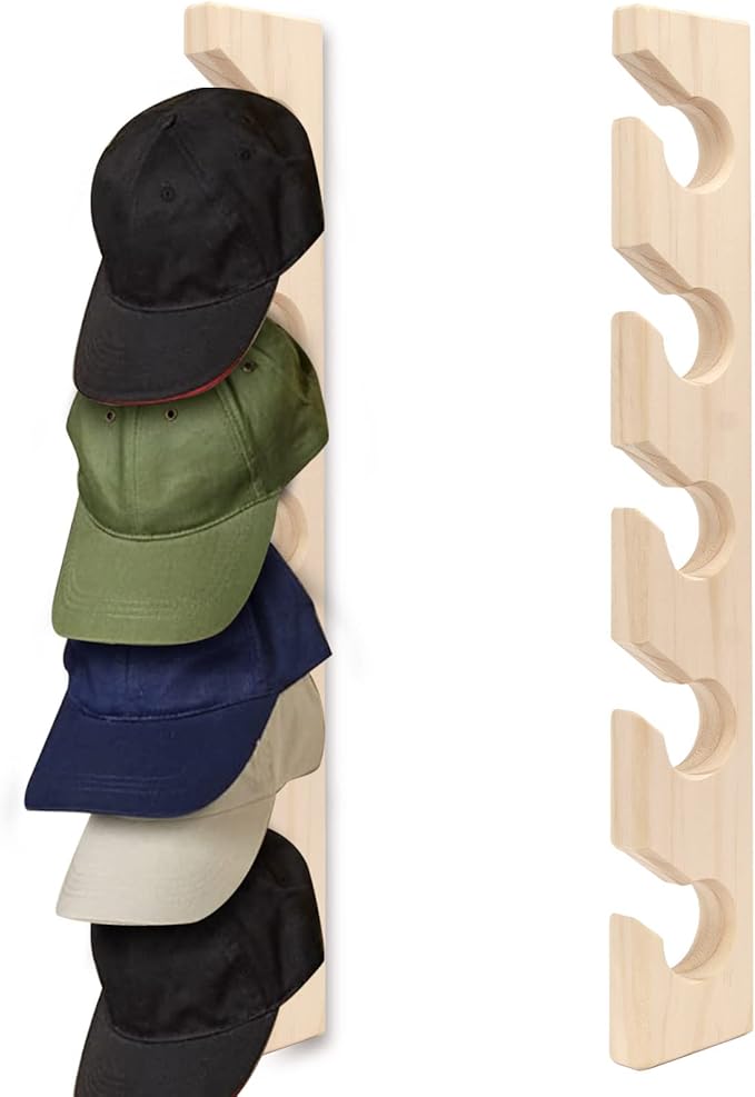 ZYP 2 PCS Hat Rack for Wall Wooden Baseball Caps Organizer Wall Mount Baseball Hat Holder Wall Vertical Hat Racks for Closet Door Bedroom Entryroom Laundry