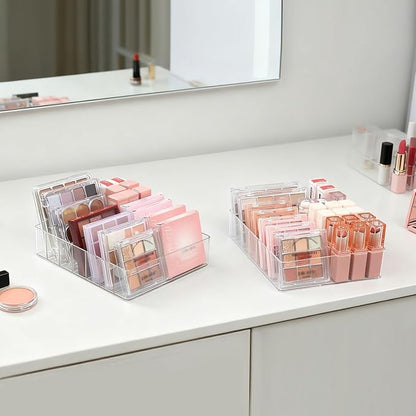 2 Pack Makeup Organizer for Eyeshadow Palette and Lipstick Organizer, 7 Section Divided Makeup Palette Organizer for Lipstick Highlighter, Skincare Cosmetic Display Cases for Bathroom