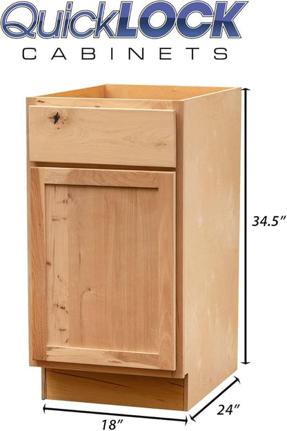 Quicklock RTA (Ready-to-Assemble) | Base Kitchen Cabinets - Shaker Style | Made in America (Raw Hickory, 18" Wx34.5 Hx24 D Base)