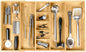 KitchenEdge Adjustable Bamboo Kitchen Drawer Organizer for Utensils and Junk, Expandable to 28 inches Wide, 9 Compartments