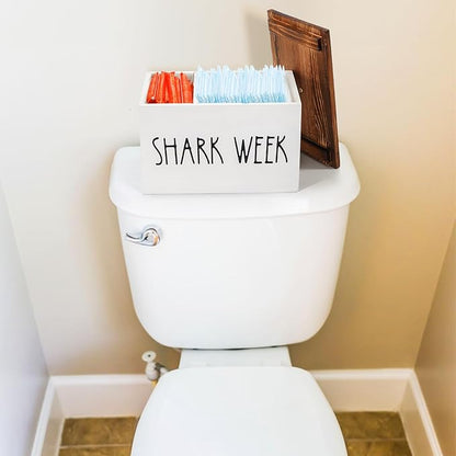 Hacaroa Tampon Holder for Bathroom, Shark Week Tampon Storage Organizer with Lid, Farmhouse Rustic Wood Pad Container Feminine Product Caddy Box for Bathroom Accessories, Movable Partition