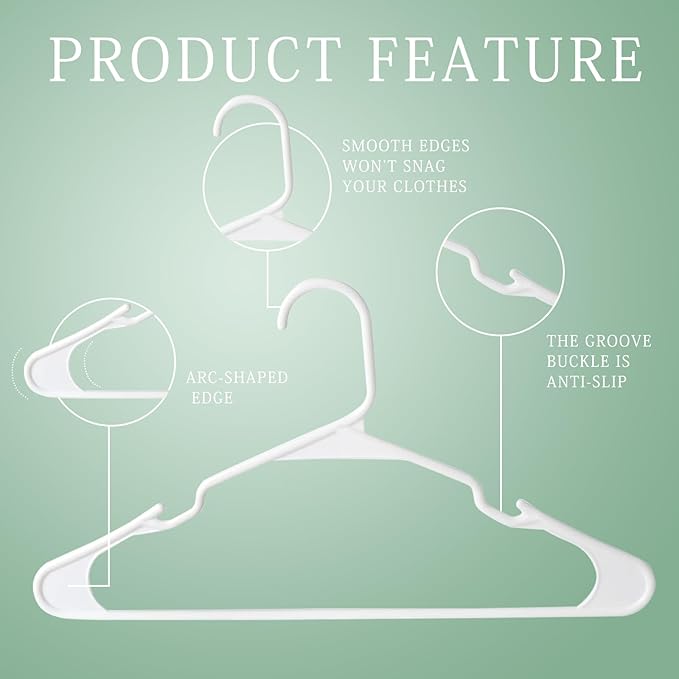 20 Pack White Plastic Clothes Hangers with Shoulder Grooves, Durable Space Saving Adult Clothing Hanger for Coat Shirt Skirt Dress, Light Weight Closet Organizer for Home College Dorm Laundry