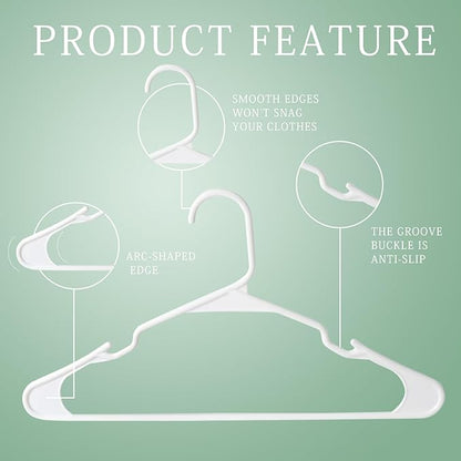 20 Pack White Plastic Clothes Hangers with Shoulder Grooves, Durable Space Saving Adult Clothing Hanger for Coat Shirt Skirt Dress, Light Weight Closet Organizer for Home College Dorm Laundry