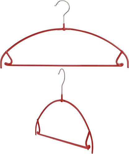 Mawa by Reston Lloyd Euro Ultra Light/Thin Series, Non-Slip Space Saving Clothes Hanger with Bar & Hook for Pants and Skirts, Style 42/PTU, Set of 2, Red