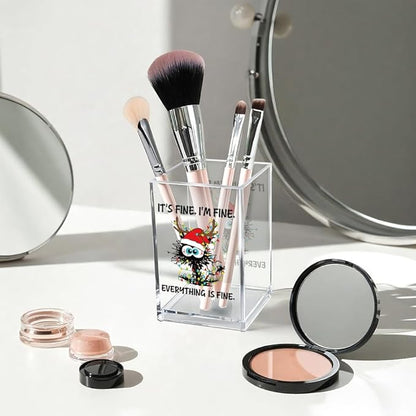 It's Fine I'm Fine Acrylic Cosmetic Pencil Pen Holder Cup, Funny Black Cat Pen Holder Cup, Cute Christmas Gifts for Women Men, Office Sarcastic Gifts for Women Men Colleague Boss