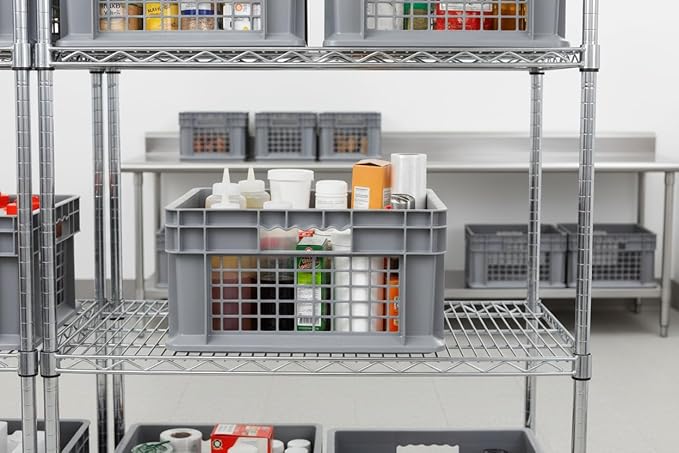 Hudson Exchange 12 x 16 x 8" Mesh Straight Wall Handled Storage Container Tote, Gray