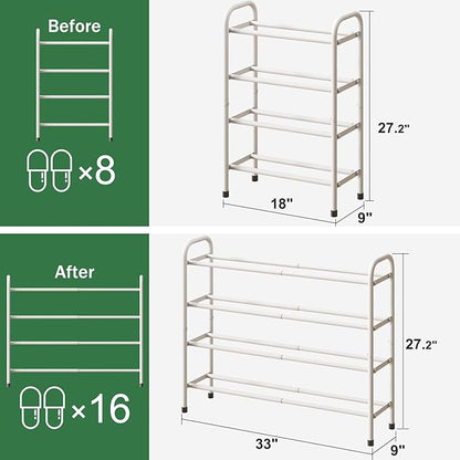kiplant Expandable Shoe Rack, 4-Tier Expandable Metal Shoe Rack,Shoe Shelf for Closet, Entryway & Hallway
