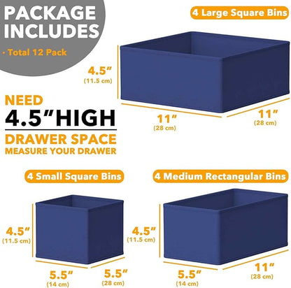 SpaceAid Drawer Organizer for Clothes, 12 Pack Dresser Drawer Organizer Bins, Closet Organizers and Storage Dividers for Clothing, Underwears, Socks (Blue)