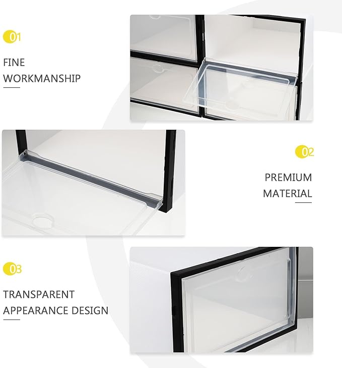 SHINEOFI Thickened Plastic Shoe Storage Boxes 4pcs Waterproof Dustproof Shoes Holder Organizer with Black Frame for Home Closet Storage