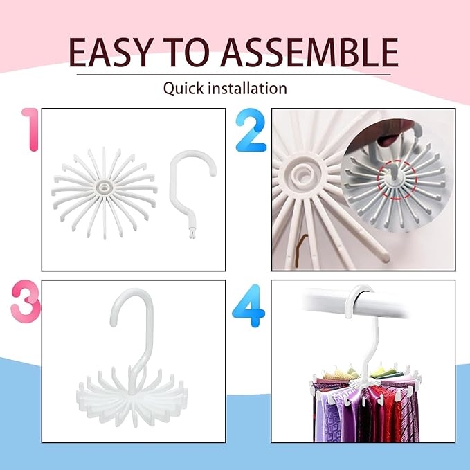 Circular Tie Hanger Updated Twirl Tie Rack Adjustable Twirl Tie Rack Tie Belt, Multipurpose Organizer for Closet Storage (White)