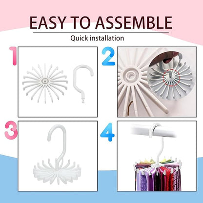 Circular Tie Hanger Updated Twirl Tie Rack Adjustable Twirl Tie Rack Tie Belt, Multipurpose Organizer for Closet Storage (White)