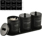 3 Pack Qtip Holder Bathroom Set,Cotton Ball Swab Pad Holder Cotton Round Floss Pick Dispenser with Tray,Glass Apothecary Jars with Lids,Bathroom Organizers and Storage Canisters-Black