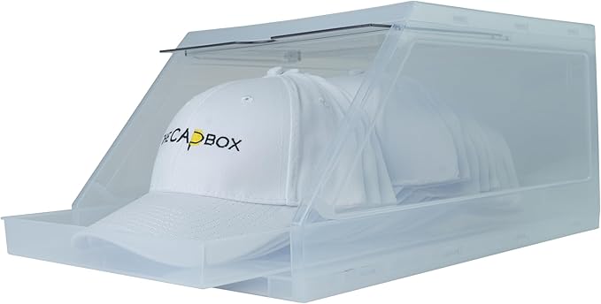 The CapBox 2.0 (2 Pack Clear) Hat Organizer for Baseball Caps, Stackable Sliding Tray Hat Rack & Hat Holder Hat Hanger Cap Storage Container 2 Yr. Warranty Anti Tilting & Tray Stopper (Clear)