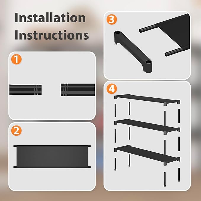 SAN HE Long Shoe Rack-Shoe Organizer 2 Tier Shoe Rack for Closet Front Door Entryway Garage, Stackable Free Standing and Freely Combinable Shoe Storage, Space Saving Small Shoe Shelves.
